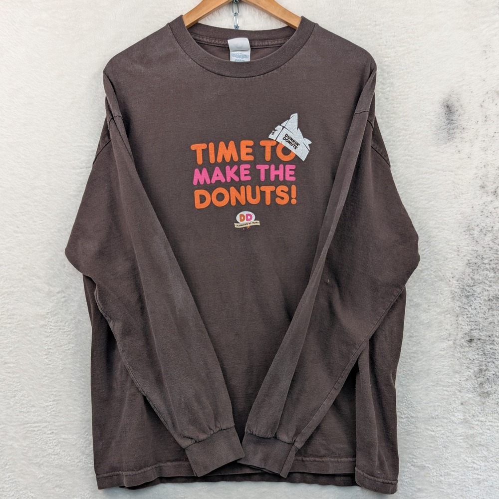 VTG Alstyle Dunkin Donuts T-Shirt Men's XL Brown Time To Make The Donuts Y2K